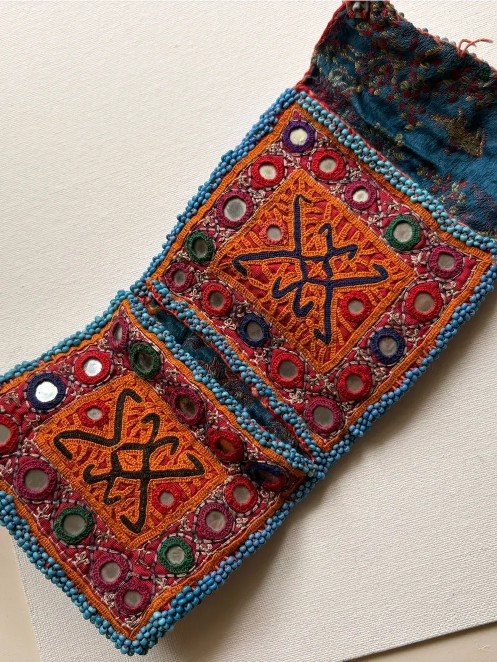 Handcrafted Embroidered Orange & Turquoise Women's Wallet Clutch